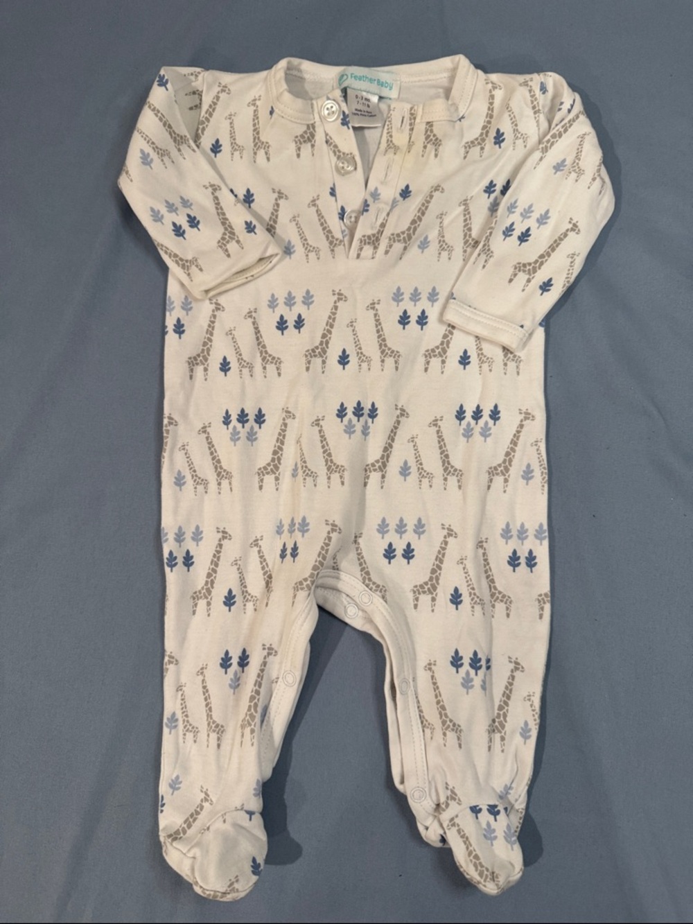 White Giraffe Print Footed One-Piece